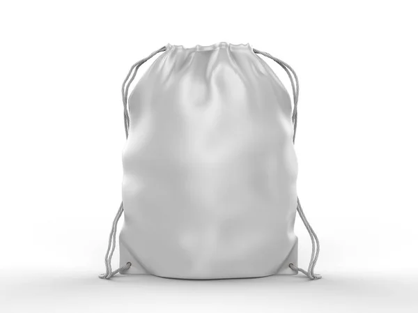 Boş Drawstring Polyester Tote Çanta ve marka için sırt çantası. 3d render illüstrasyon.