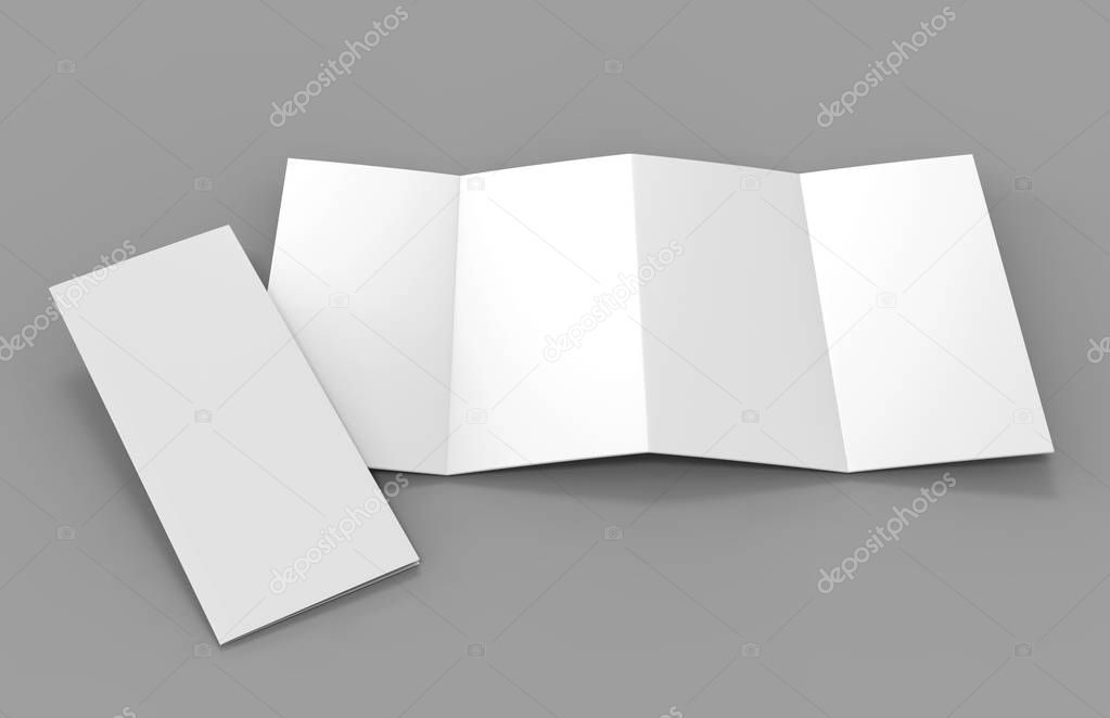 Accordion fold vertical brochure, twelve page leaflet or brochure mockup, concertina fold. blank white 3d render illustration.