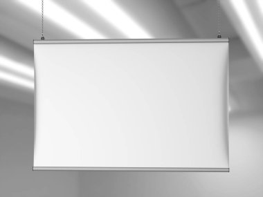 Alüminyum kaplama Tavan Banner poster askısı, Asma Posterler Poster Askısı. 3d resimleme.