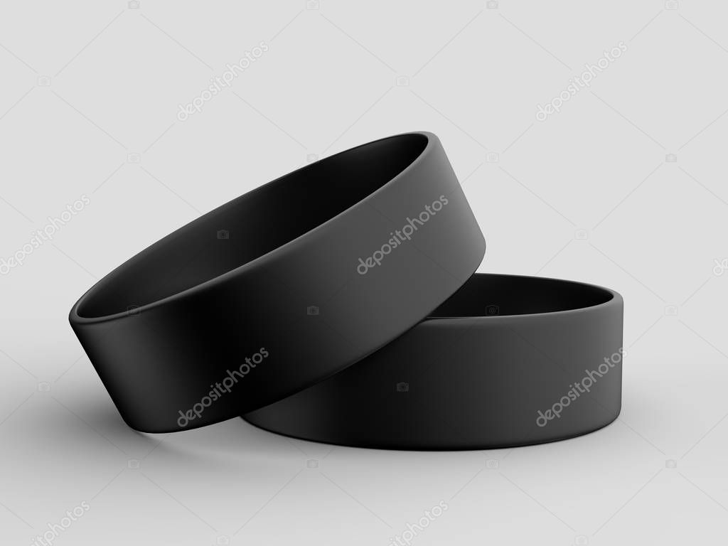 Blank Silicone Wristband, Rubber Bracelet or Party Favor For mockup Design. 3D Render Illustration.