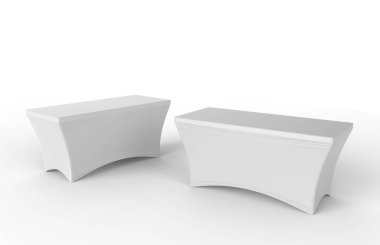Fuar sergi reklam koşucusu tablo ayarlanabilir bez Banner veya Masa kapağı. 3d render illüstrasyon.