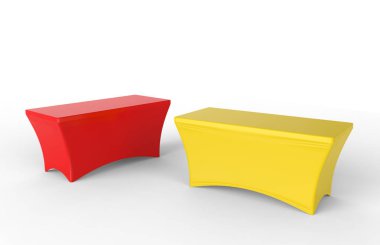 Fuar sergi reklam koşucusu tablo ayarlanabilir bez Banner veya Masa kapağı. 3d render illüstrasyon.