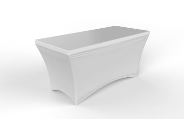 Fuar sergi reklam koşucusu tablo ayarlanabilir bez Banner veya Masa kapağı. 3d render illüstrasyon.