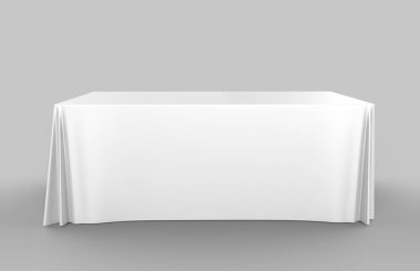 Fuar sergi reklam koşucusu tablo ayarlanabilir bez Banner veya Masa kapağı. 3d render illüstrasyon.