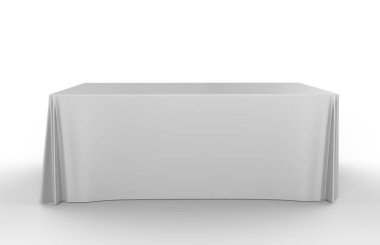 Fuar sergi reklam koşucusu tablo ayarlanabilir bez Banner veya Masa kapağı. 3d render illüstrasyon.