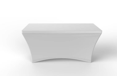 Fuar sergi reklam koşucusu tablo ayarlanabilir bez Banner veya Masa kapağı. 3d render illüstrasyon.