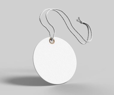 Blank tag tied with string. Price tag, gift tag, sale tag, address label isolated. 3d render illustration