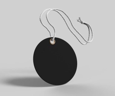 Blank tag tied with string. Price tag, gift tag, sale tag, address label isolated. 3d render illustration