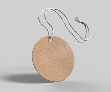 Blank tag tied with string. Price tag, gift tag, sale tag, address label isolated. 3d render illustration
