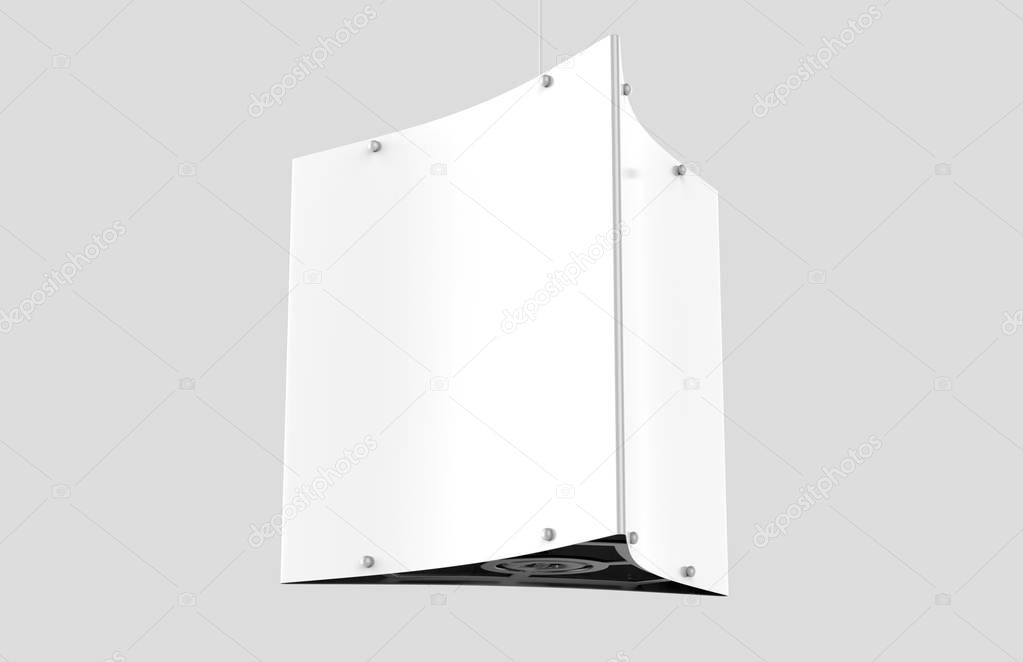 Ceiling Dangler Hardware Holds Three Graphic Panels. 3d render illustration.