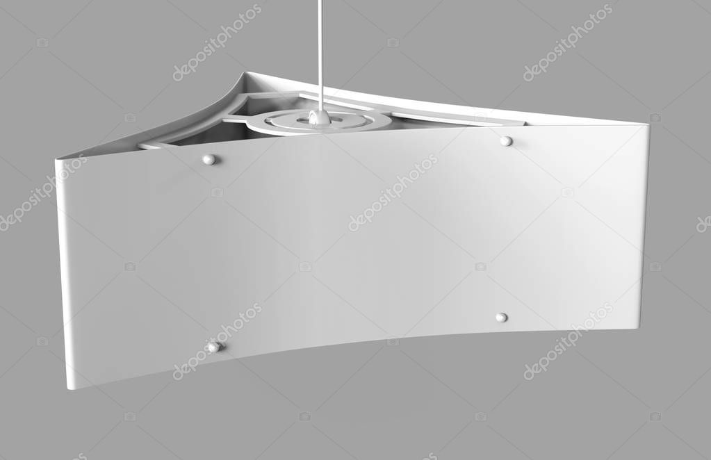 Ceiling Dangler Hardware Holds Three Graphic Panels. 3d render illustration.