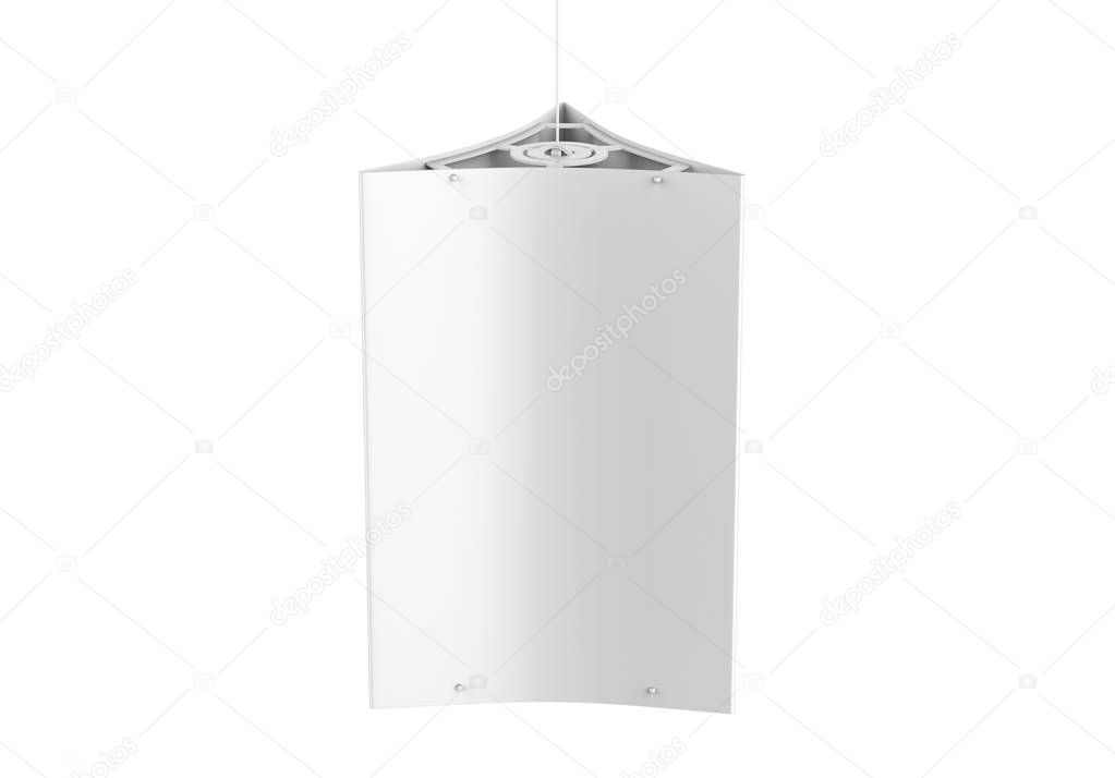 Ceiling Dangler Hardware Holds Three Graphic Panels. 3d render illustration.