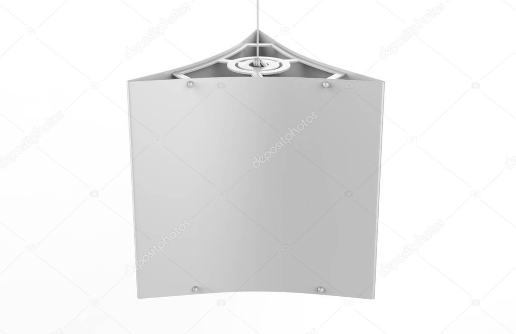Ceiling Dangler Hardware Holds Three Graphic Panels. 3d render illustration.