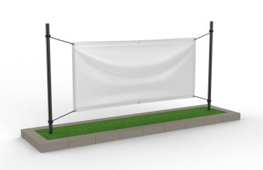 Boş Beyaz Kapalı açık Kumaş & Scrim Vinil Banner baskı tasarım sunumu için. 3d render illüstrasyon.