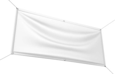 Boş Beyaz Kapalı açık Kumaş & Scrim Vinil Banner baskı tasarım sunumu için. 3d render illüstrasyon.