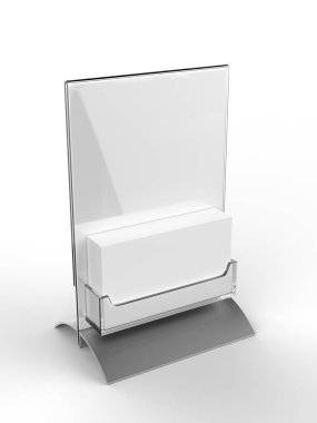 Arama veya Kartvizit Tepsisi veya kart sahibi ile Sayaç üst Akrilik İşaret Ekran. 3d render illüstrasyon.