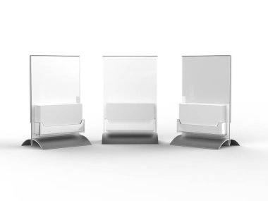 Arama veya Kartvizit Tepsisi veya kart sahibi ile Sayaç üst Akrilik İşaret Ekran. 3d render illüstrasyon.