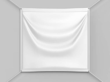 Boş Beyaz Kapalı açık Kumaş & Scrim Vinil Banner baskı tasarım sunumu için. 3d render illüstrasyon.