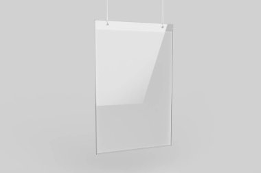Boş portre duvar asar tabela tutucu monte. 3d render illüstrasyon.