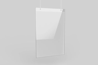 Blank portrait wall mounted hanging sign holder. 3d render illustration. clipart