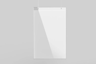 Boş portre duvar asar tabela tutucu monte. 3d render illüstrasyon.