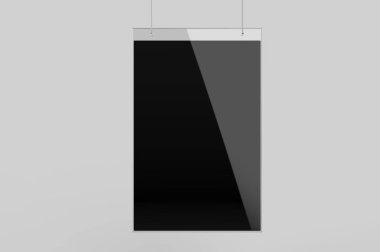 Boş portre duvar asar tabela tutucu monte. 3d render illüstrasyon.