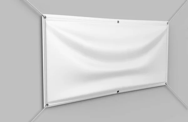 Boş Beyaz Kapalı açık Kumaş & Scrim Vinil Banner baskı tasarım sunumu için. 3d render illüstrasyon.