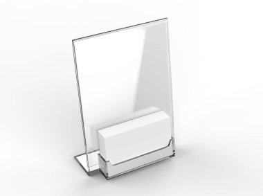 Arama veya Kartvizit Tepsisi veya kart sahibi ile Sayaç üst Akrilik İşaret Ekran. 3d render illüstrasyon.