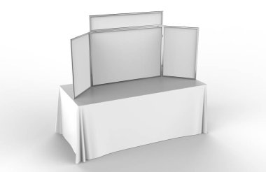 Ticaret fuarı için en üst katlama panosunu kullanın. 3d resimleme.