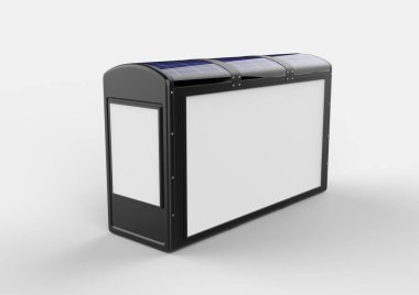 Baskı Tasarımı için Boş Güneş Enerjili Çöp Kompaktör Bin. 3d render İllüstrasyon.