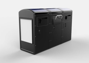 Baskı Tasarımı için Boş Güneş Enerjili Çöp Kompaktör Bin. 3d render İllüstrasyon.