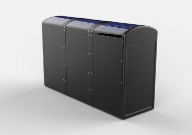 Baskı Tasarımı için Boş Güneş Enerjili Çöp Kompaktör Bin. 3d render İllüstrasyon.