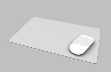  Marka veya tasarım sunumu için bilgisayar faresi ile boş fare altlığı. 3d render illüstrasyon.