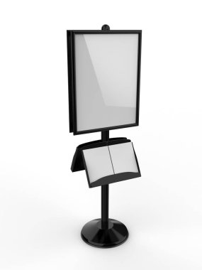 Zemin ayakta poster ekran tutucu snap frame standı, Reklam İşaret Tutucu, 3d render illüstrasyon.