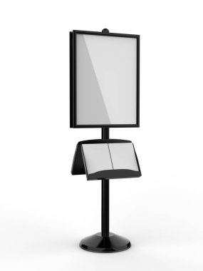 Zemin ayakta poster ekran tutucu snap frame standı, Reklam İşaret Tutucu, 3d render illüstrasyon.