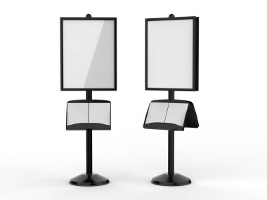 Zemin ayakta poster ekran tutucu snap frame standı, Reklam İşaret Tutucu, 3d render illüstrasyon.