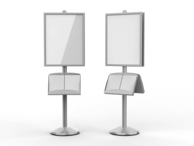 Zemin ayakta poster ekran tutucu snap frame standı, Reklam İşaret Tutucu, 3d render illüstrasyon.