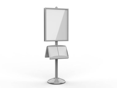 Zemin ayakta poster ekran tutucu snap frame standı, Reklam İşaret Tutucu, 3d render illüstrasyon.