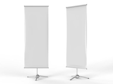 Tasarım sunumu için Blank Stand Banner. 3d resimleme.