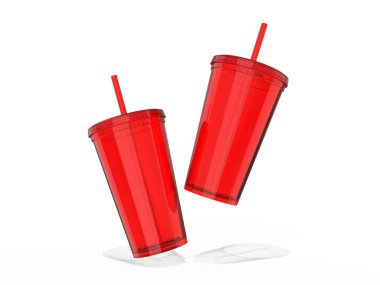  Saman ile Çift Duvar Akrilik Tumbler. 3d illüstrasyon.