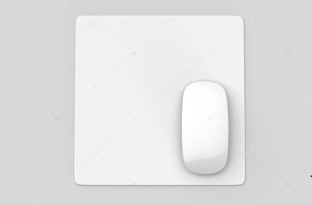  Blank mouse pad with computer mouse for branding or design presentation. 3d render illustration.