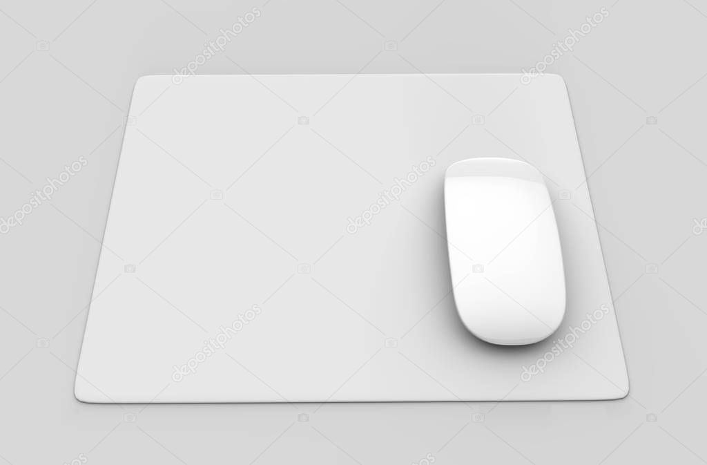  Blank mouse pad with computer mouse for branding or design presentation. 3d render illustration.