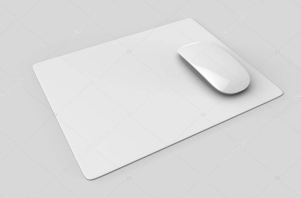 Blank mouse pad with computer mouse for branding or design presentation. 3d render illustration.