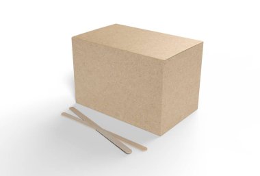 Kahve karıştırıcı karton paketleme markalaşma için. 3d resimleme.