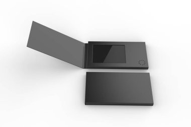 Boş Lcd Video Posta Kartı ve Marka Broşürü. 3d resimleme.