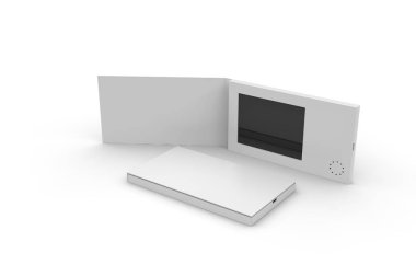 Boş Lcd Video Posta Kartı ve Marka Broşürü. 3d resimleme.