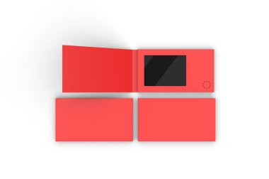 Boş Lcd Video Posta Kartı ve Marka Broşürü. 3d resimleme.