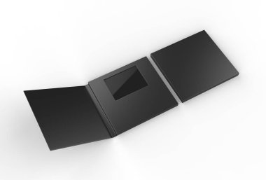 Boş Lcd Video Posta Kartı ve Marka Broşürü. 3d resimleme.