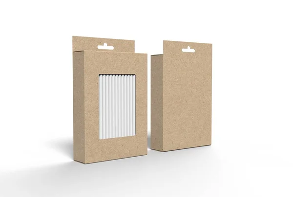 Hanging blank straw packaging box with hang tab box for mock up and presentation. 3d render illustration.