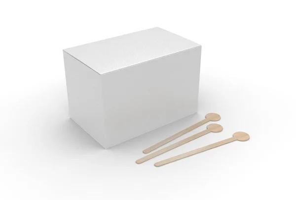咖啡搅拌器纸盒包装品牌 3D渲染说明 — 图库照片